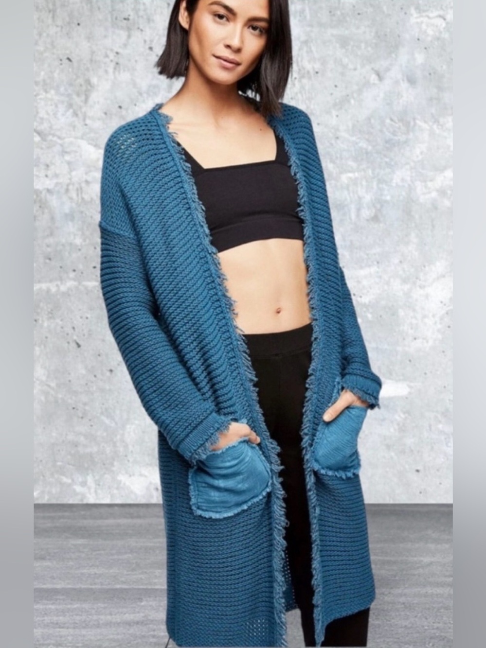 FREE PEOPLE Woodstock Cardigan Teal Knit Lonline Sweater S